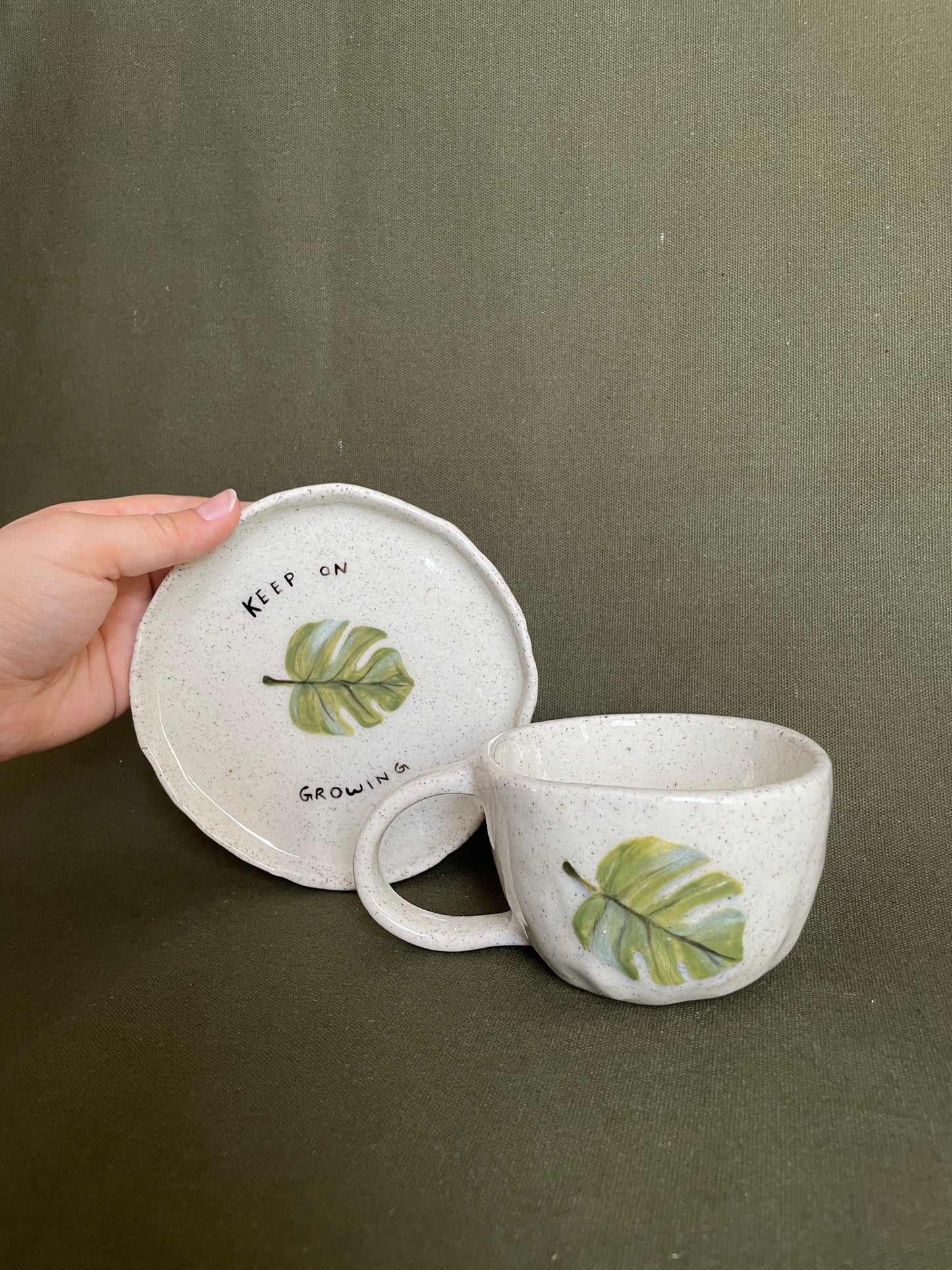 Monstera 'Keep on growing' Mug and Saucer Set